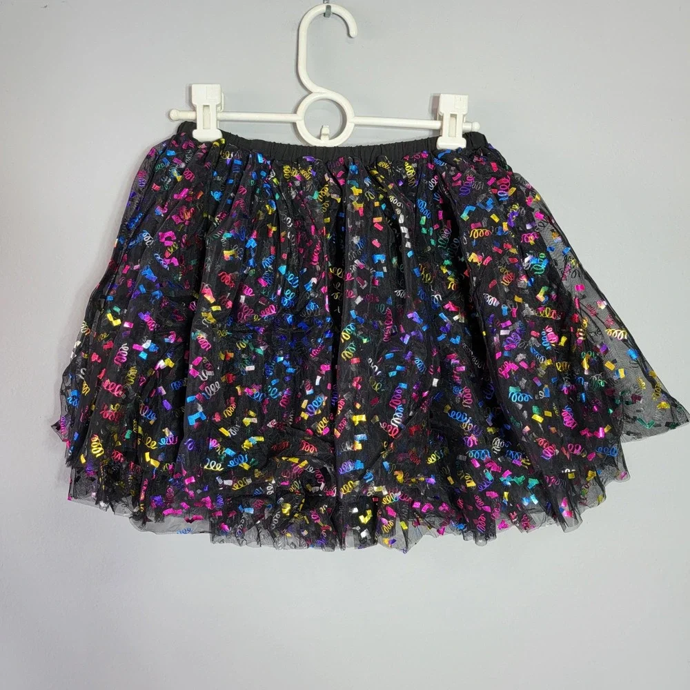 Birdie Bean Bamboo Tulle Skirt Black Confetti Rainbow‎ Party Tutu 10/12Y NWT